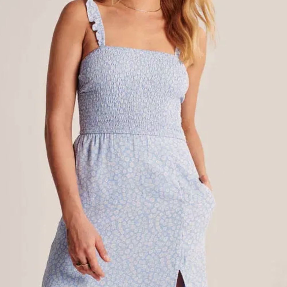 Abercrombie & Fitch Light Blue Smocked Dress with Ruffle Straps